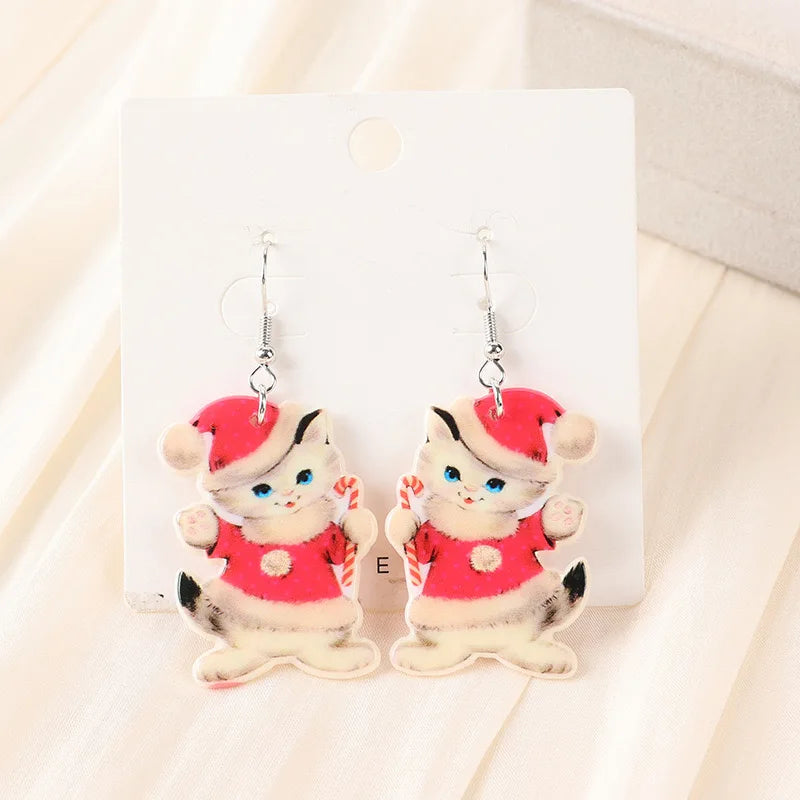 Double Sides Acrylic Cat Mermaid Guitar Earrings for Women Colored Doughnut Coffee Pendant Ear Ring Halloween Christmas Gift
