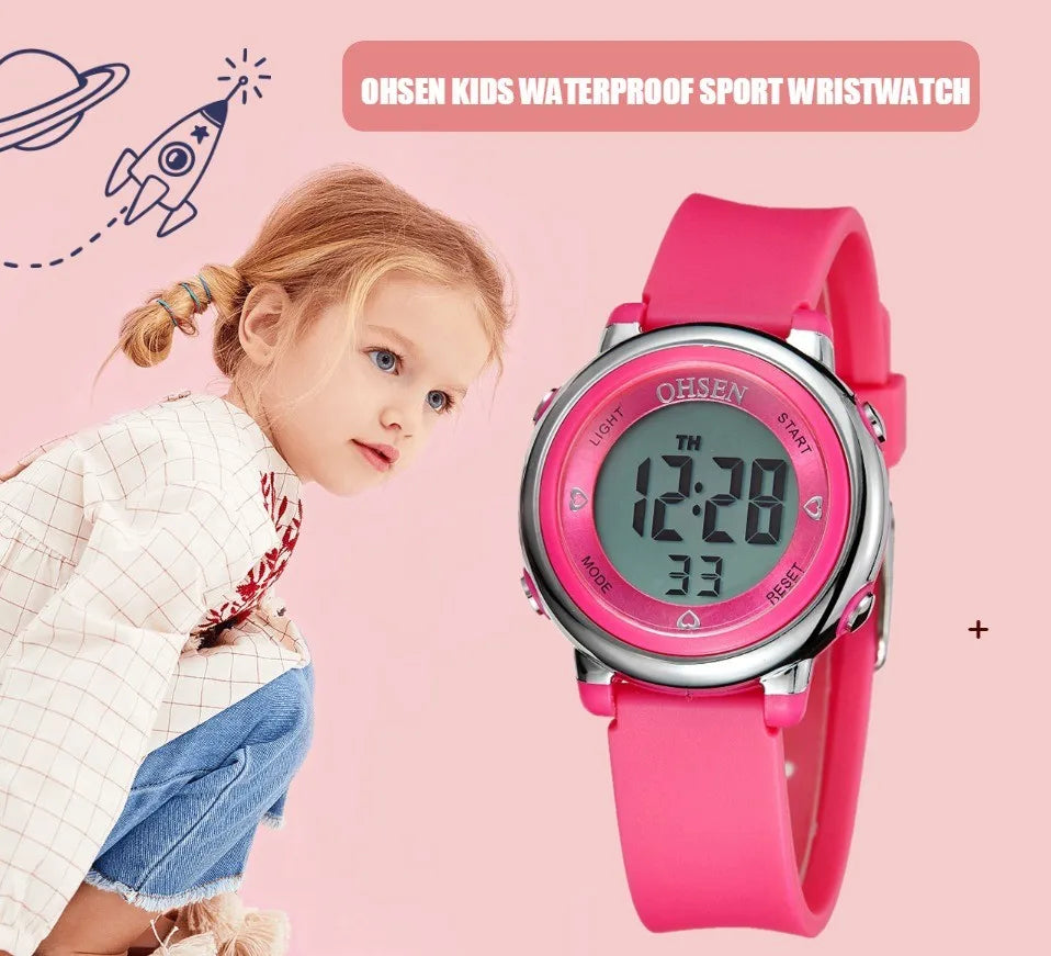OHSEN Women Watches Digital LCD Watch Black Silicone Strap Kids Children Waterproof Wristwatch Sport Electronic relogio feminino