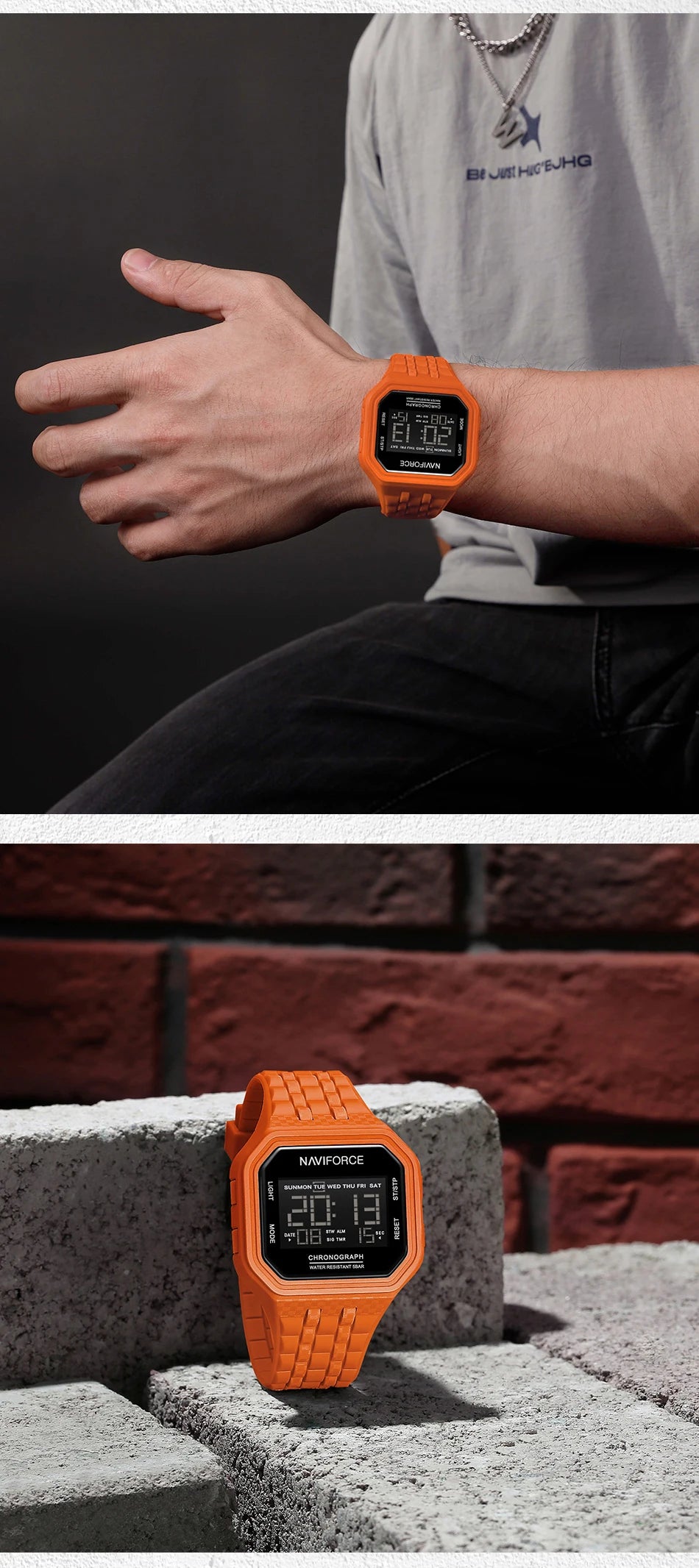 NAVIFORCE Top Luxury Brand Digital Men Wristwatch Waterproof Military Style Sport Man Watch Square Dial Fashion Reloj Hombre