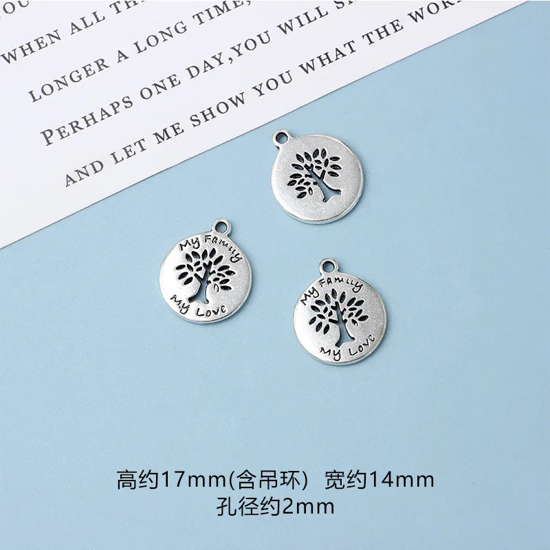10pcs DIY Vintage Silver Round hollow Tree of Life Pendant Earring Creative Alloy Accessories Material charms for jewelry making