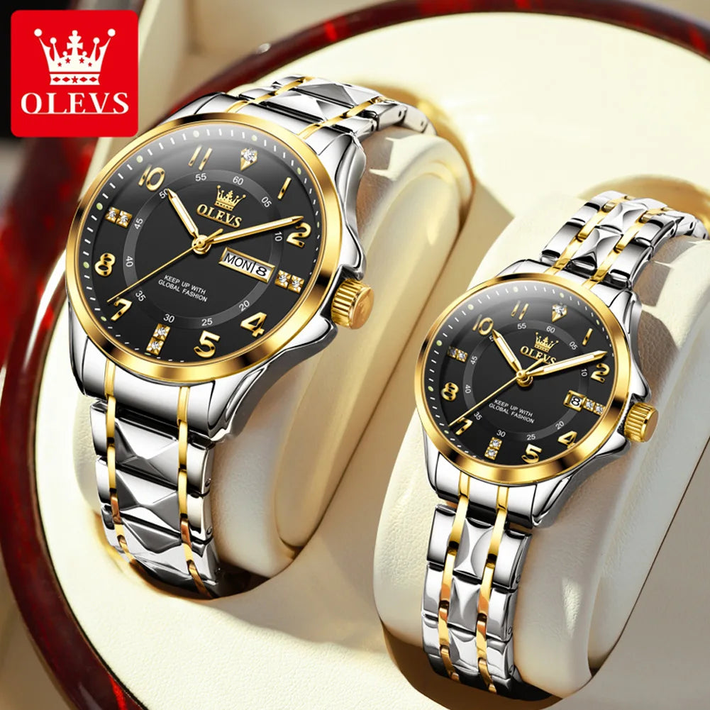 OLEVS 2910 Watch For Men Women Luxury Quartz Couple Watches Waterproof Stainless Steel Hand Clock Diamond Number Dial Wristwatch