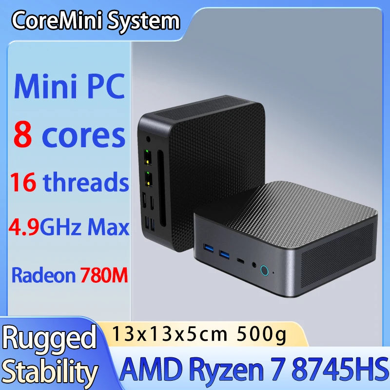 Mini PC Windows 11 Pro AMD Ryzen7 8745HS Mini Computer 32GB/64GB RAM DDR5 512GB/1TB PCIE M.2 SSD WiFi6 BT5.2 Small computer