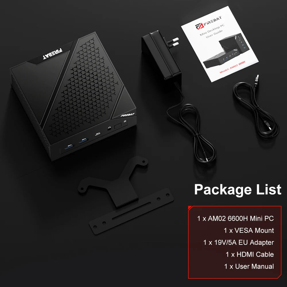 FIREBAT AM02 MINI-PC AMD Ryzen 5 6600H DDR5 16GB RAM 512GB 1TB SSD WIFI6 BT5.2 Portable Desktop MINI-PC Gaming Computer 4K@60hz