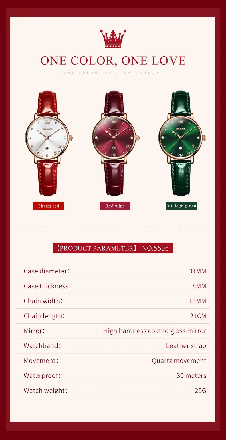 OLEVS 5505 Auto Date Quartz Watch For Women Luxury Elegant Waterproof Wristwatch Original Fashion Leather Woman Dress Watches