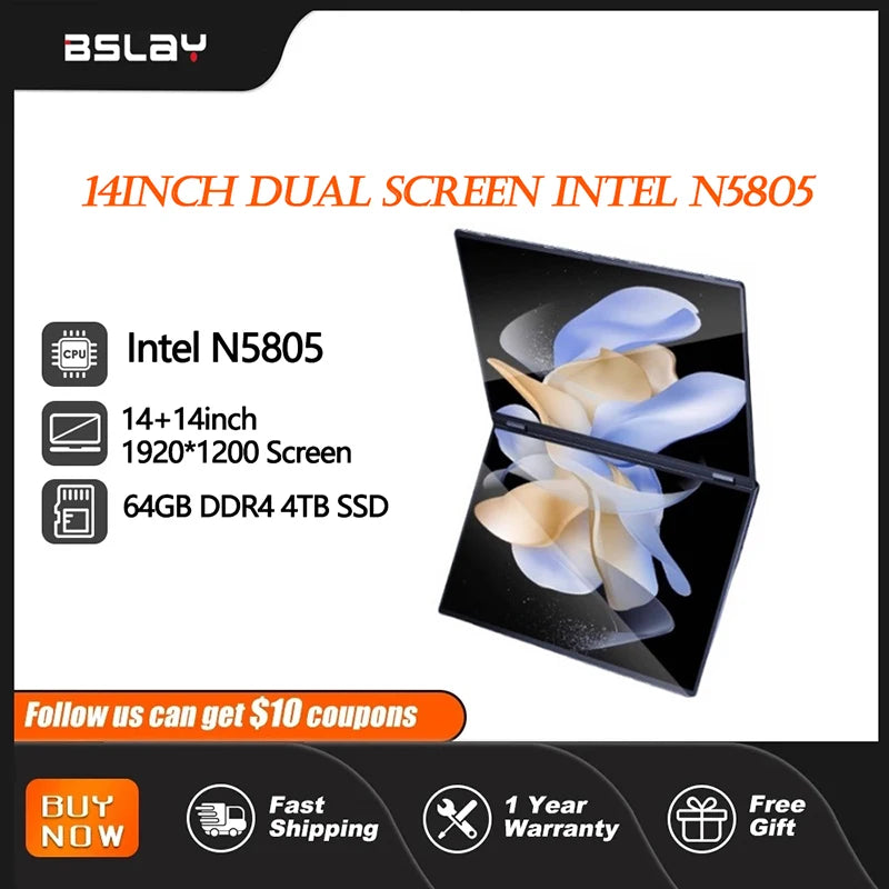 Laptop 14 inch dual touch screen Intel Celeron N5805 8GB RAM 2TB SSD, 4700mAh high-definition camera 1920 * 1200 portable