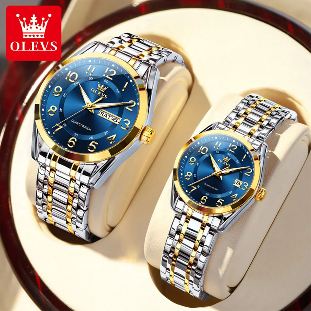 OLEVS 3666 Couple Watch Luxury Original Fashion Brand Waterproof Luminous Quartz Watch Man And Woman Watches Calendar Design