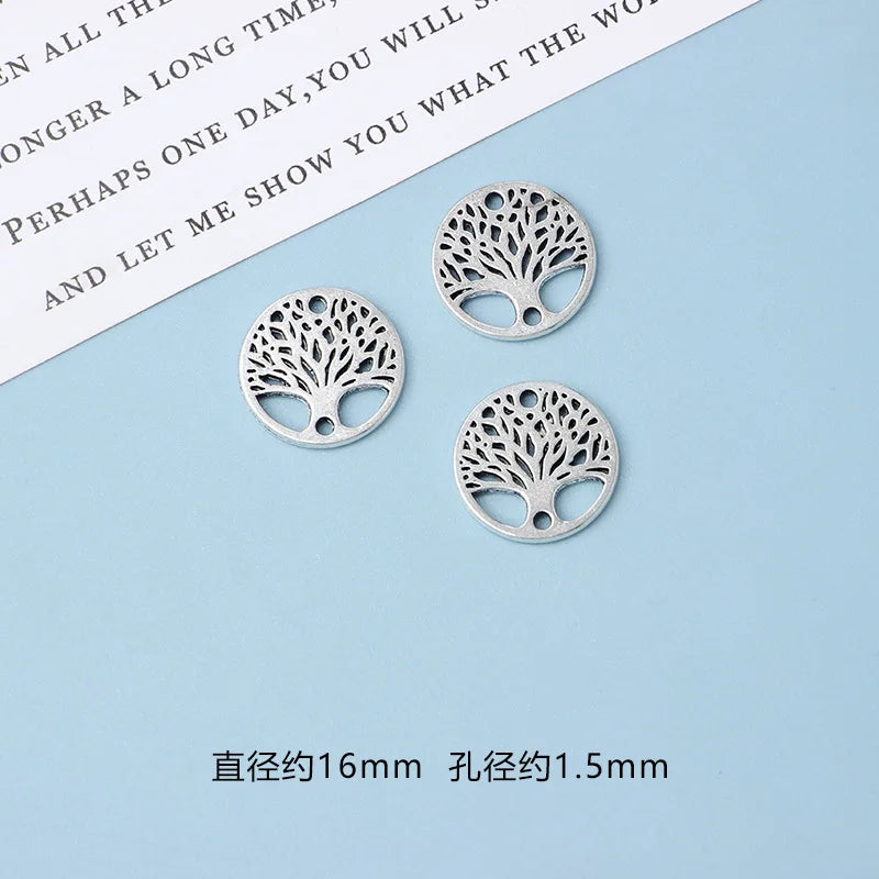 10pcs DIY Vintage Silver Round hollow Tree of Life Pendant Earring Creative Alloy Accessories Material charms for jewelry making