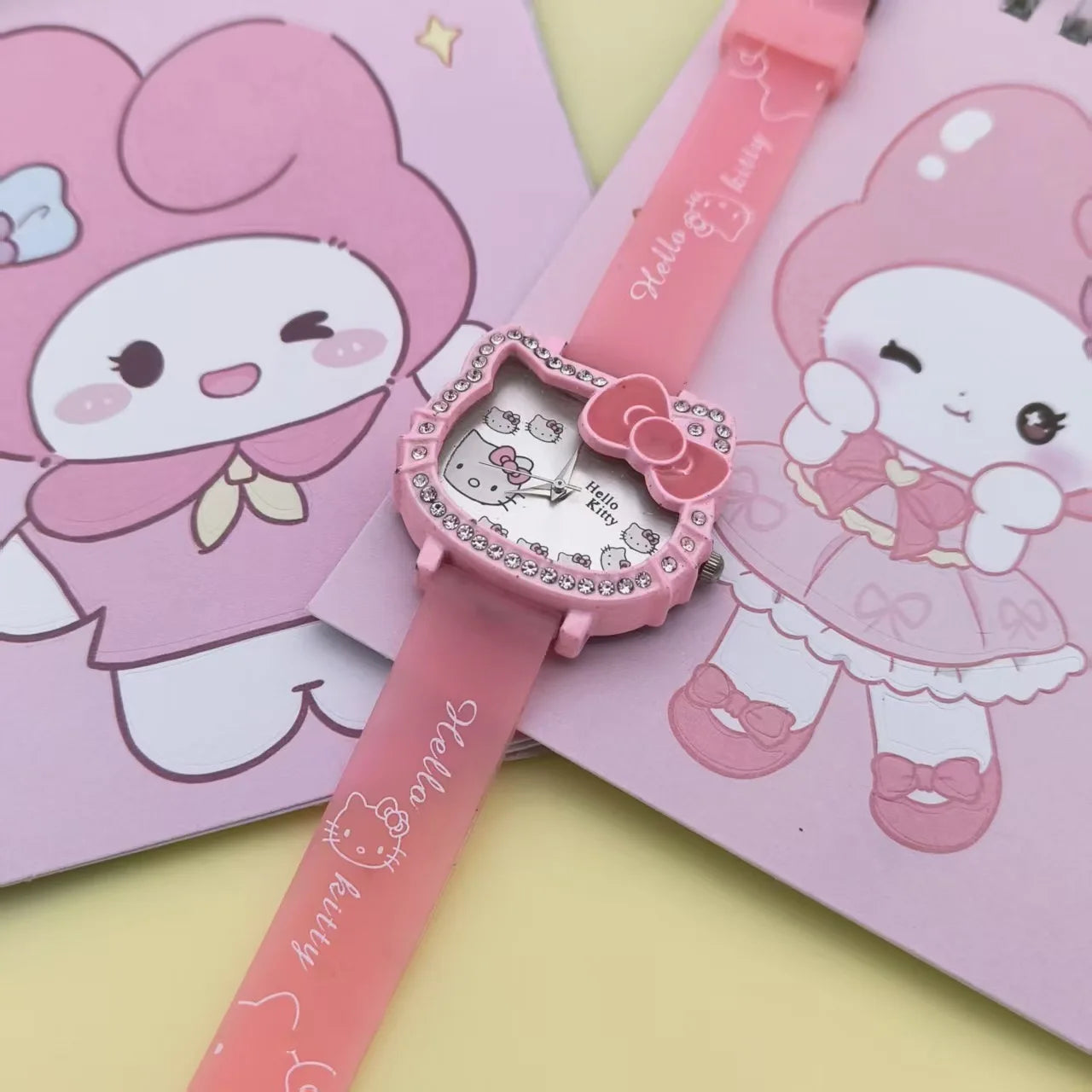 Cartoon Hello Kitty Electronic Watch Children's Cat Head Watch Bow Quartz Student Party Kids Girls Gifts Birthday Present