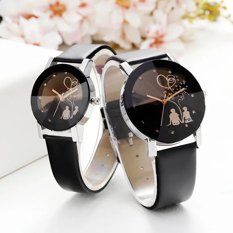 1/2PCS Fashion Quartz Watch Couple Stylish Spire Glass Wristwatch Simple Rhinestone Back View Couple Watch Set Couple Gift