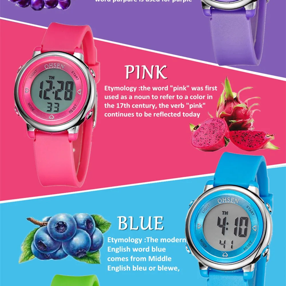 OHSEN Women Watches Digital LCD Watch Black Silicone Strap Kids Children Waterproof Wristwatch Sport Electronic relogio feminino
