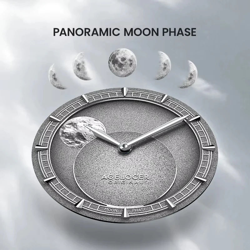 AGELOCER Original Astronomer Watch Men's Luxury Watch Automatic Mechanical 29.51-day Moon Phase Watch Birthday Gift for Men