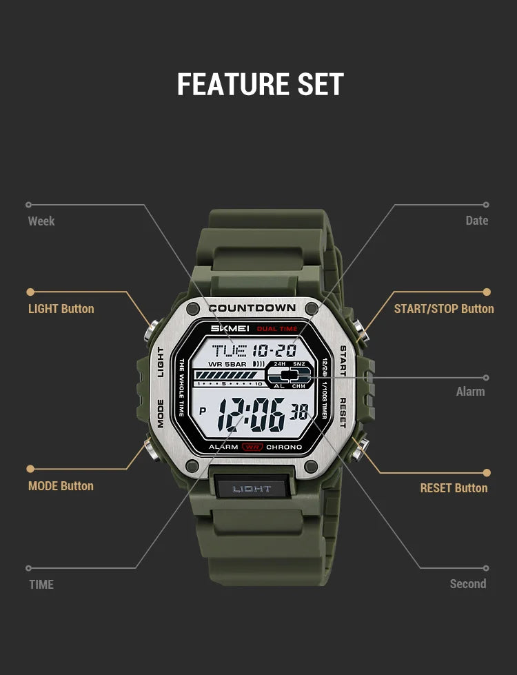 SKMEI Alarm Clock Sport Digital Wristwatches For Men Women Waterproof Date Electronic Watches Chrono Military Watch Reloj Hombre