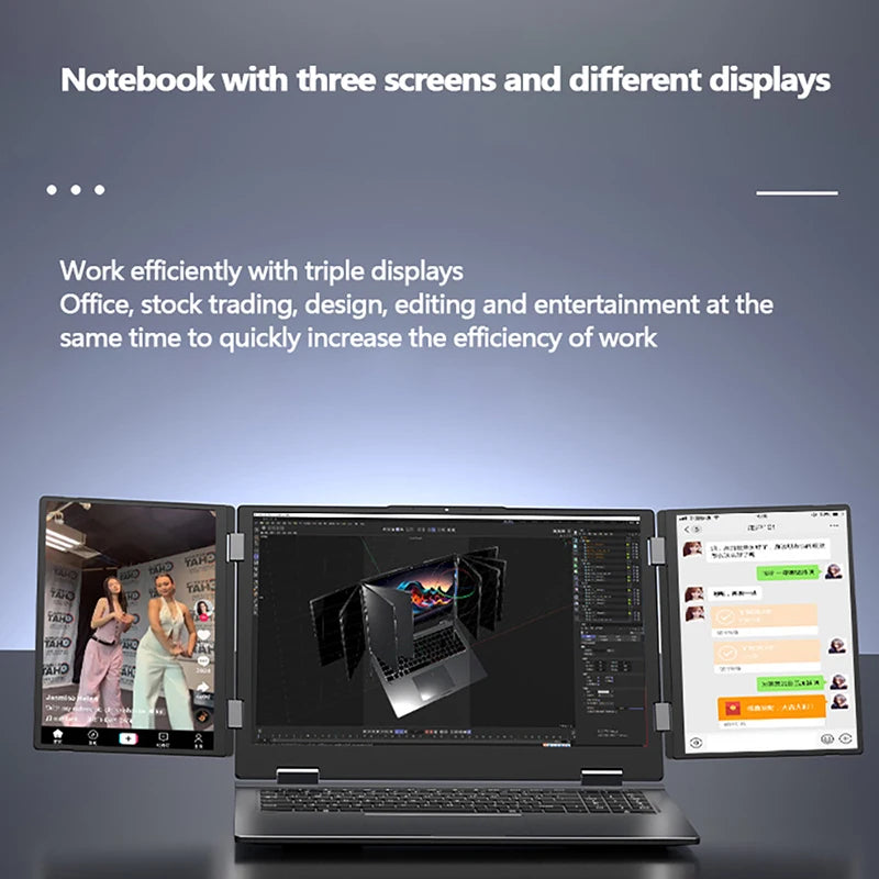 16+10.5+10.5inch Triple Screen Laptop I7-1260P 64GB 4TB DDR4 Win11 Face Recognition Fingerprint Unlock WIFI6 HDMI Computer