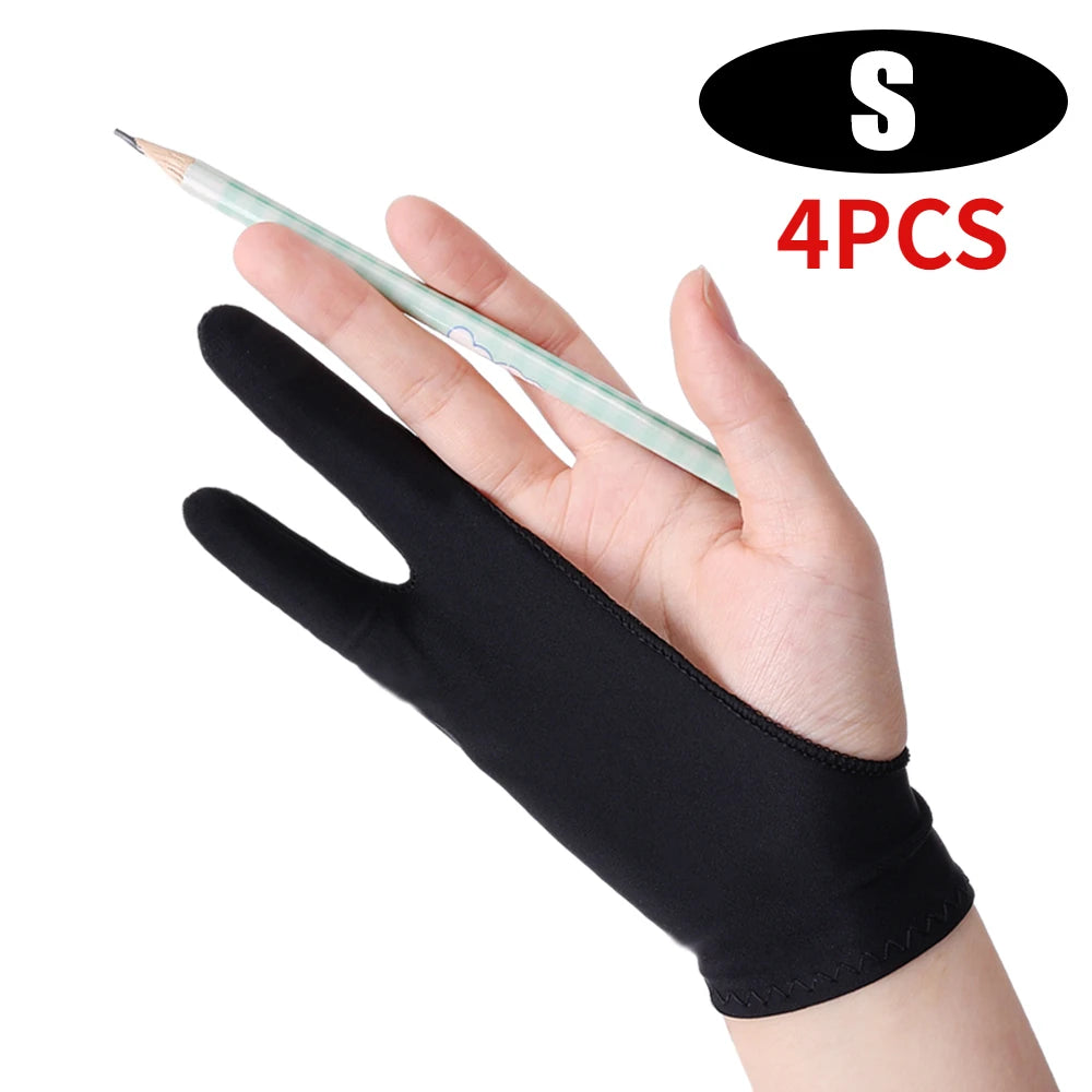 1-4Pcs Two-finger Artist Glove Palm Rejection Tablet Drawing Gloves for iPad Pro Air Graphic Tablet Smudge Guard Painting Gloves