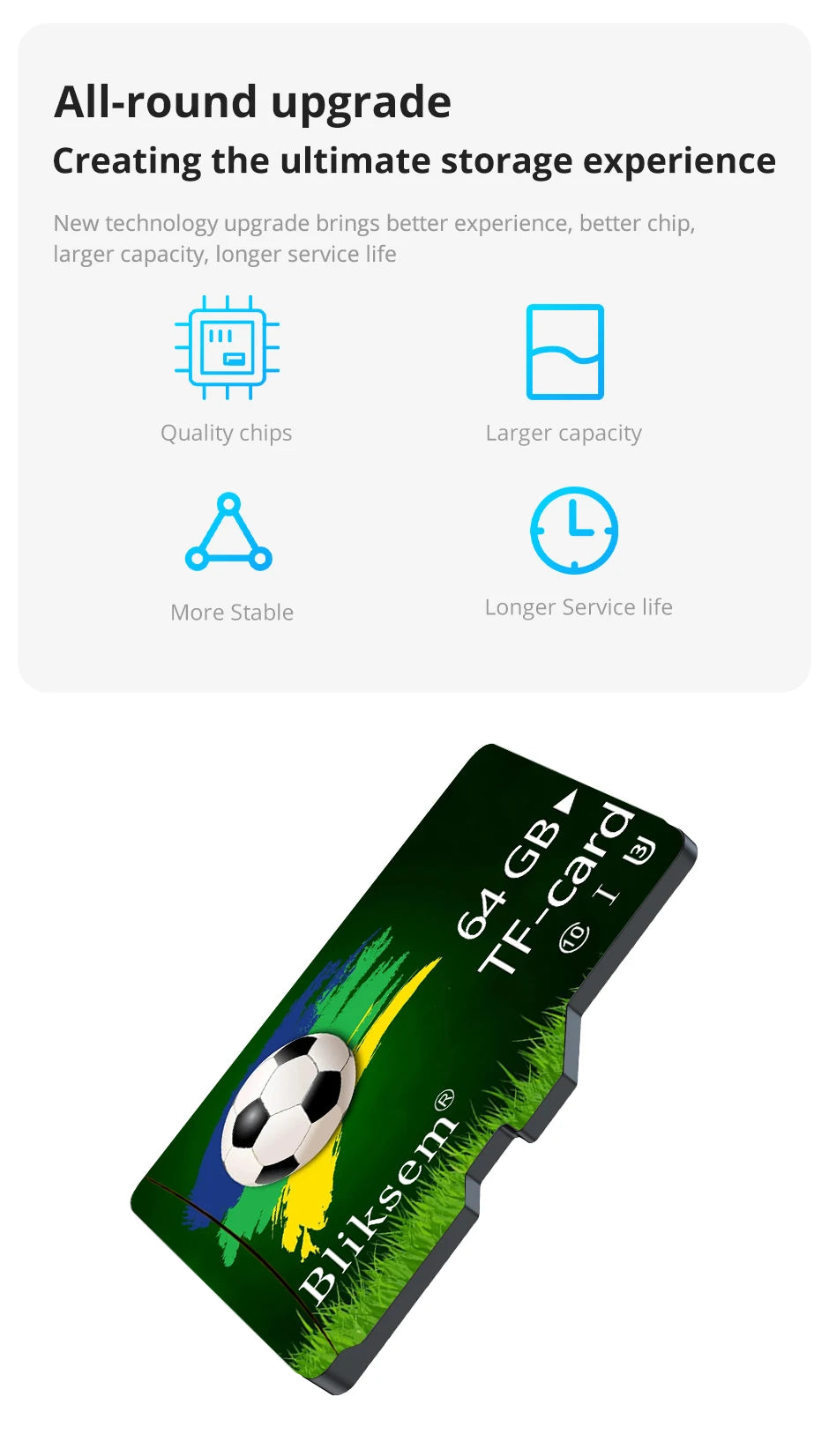 Bliksem Mini TF Card 64GB A1 Memory Card for Surveillance Equipment Cell Phone Computer High Speed TF Card 64G U3