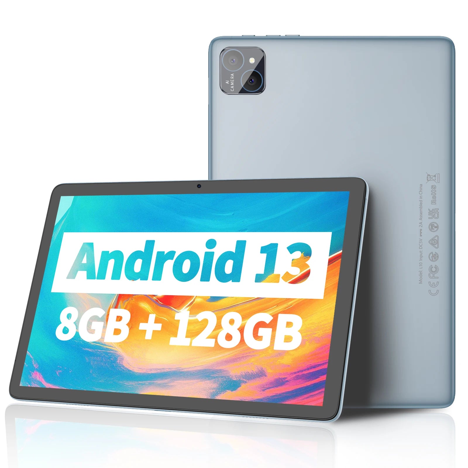 Tablet 10 inch, Android 13,Octa-Core, 5Ghz WiFi, 128 GB storage, 8000 mAh, 2.0 MP 8.0 MP camera, GMS certified Tablet PC