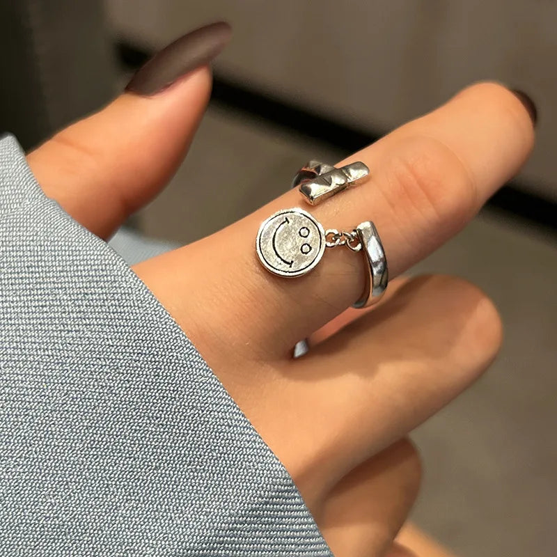 LIVVY Silver Color Creative Open Wide Irregular Rings For Women  INS Fashion Vintage Hip Hop Couples Jewelry Wholesale