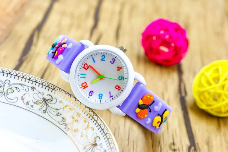 New 3D Colorful Butterfly Children Watch Soft Silicone Strap Rainbow Color Dial Fashion Sports Quartz Watches for Kid Boys Girls