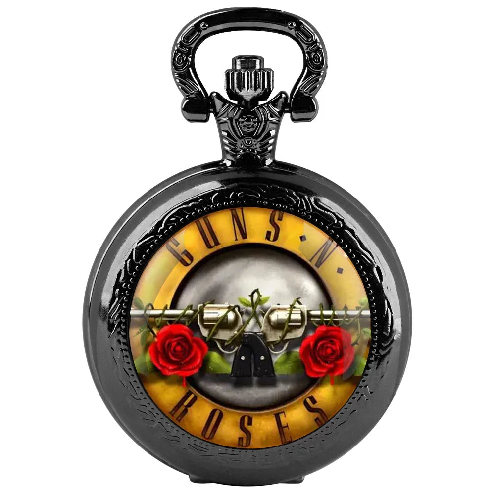 Unique Design Rose with Two Guns Quartz Pocket Watches Men Watch Women's Jewelry Fashion Necklace Pendant Clock Children Gifts