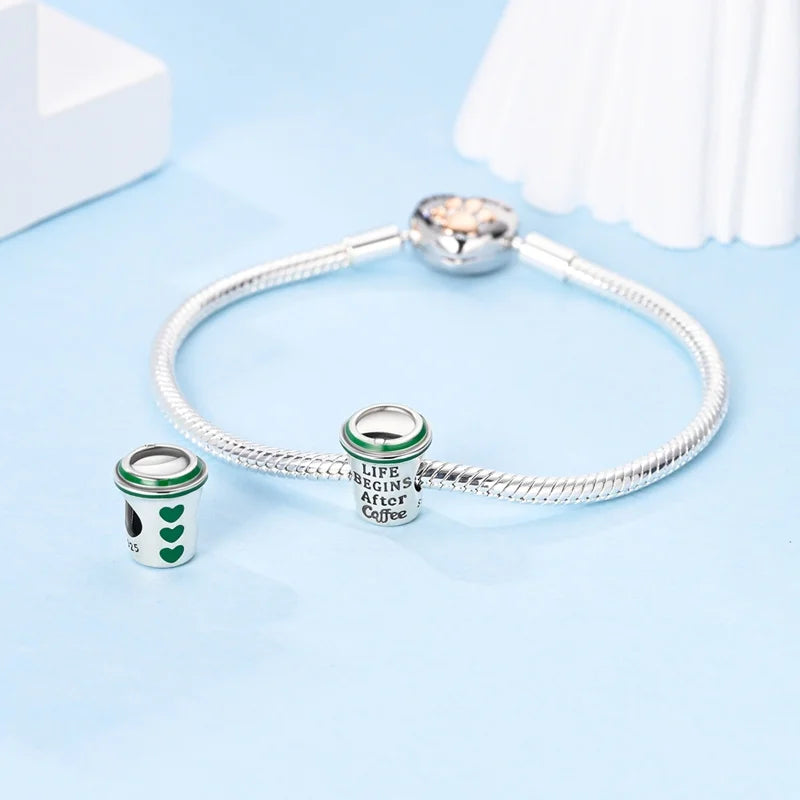 New 925 sterling silver pink green blue flower teapot and teacup bead pendant suitable for original charm bracelet