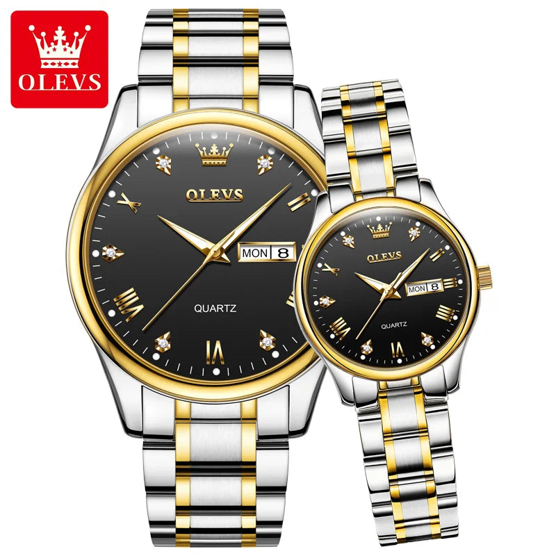 OLEVS 5563 Couple Watch Original Luxury Quartz Wristwatch for Men and Women Elegant Fashion Dual Calendar Waterproof Hand Clock