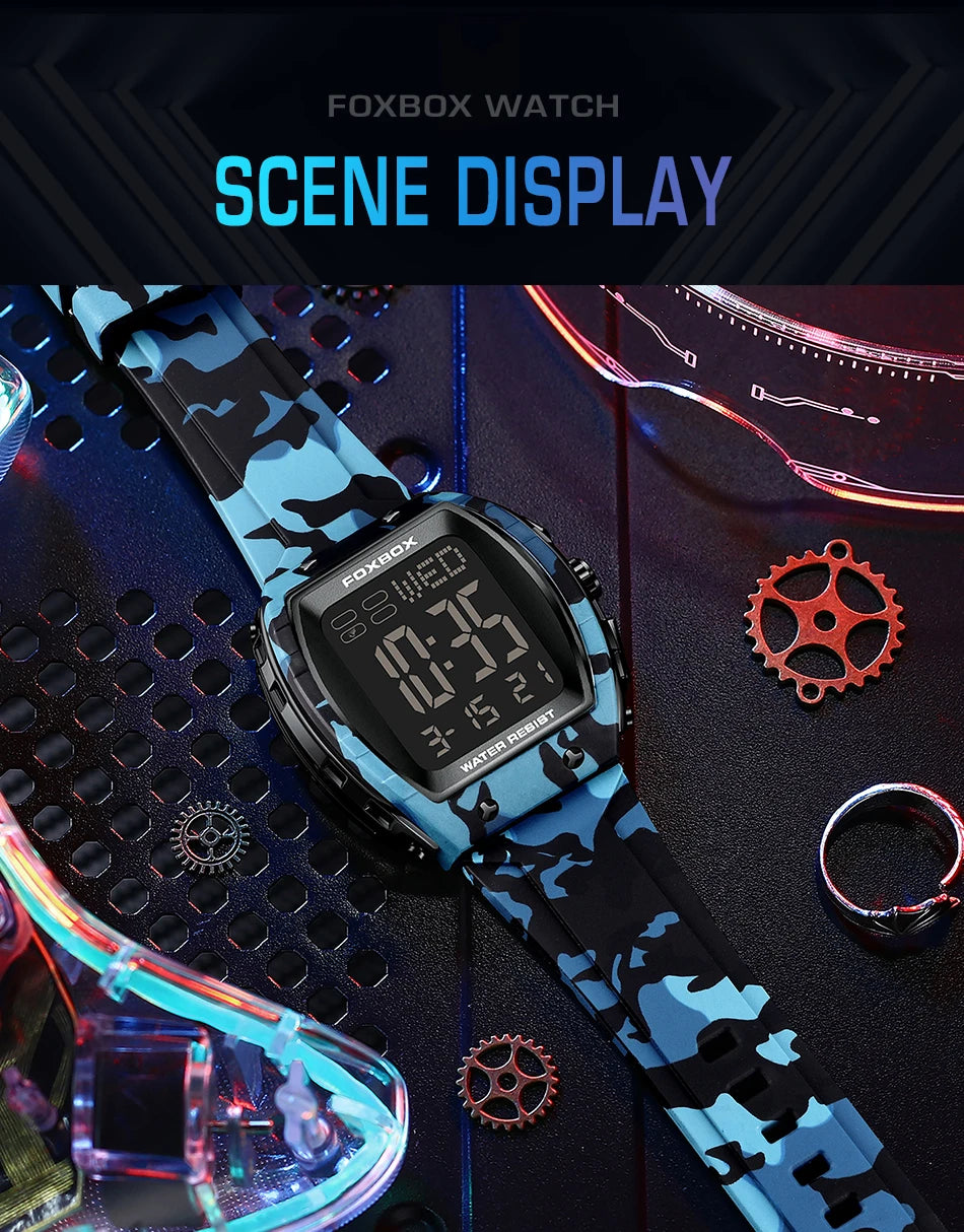 New Fashion FOXBOX Electronic Man Watch Outdoor Casual Sports Digital Clocks Waterproof Luminous Alarm Calendar Watches for Men