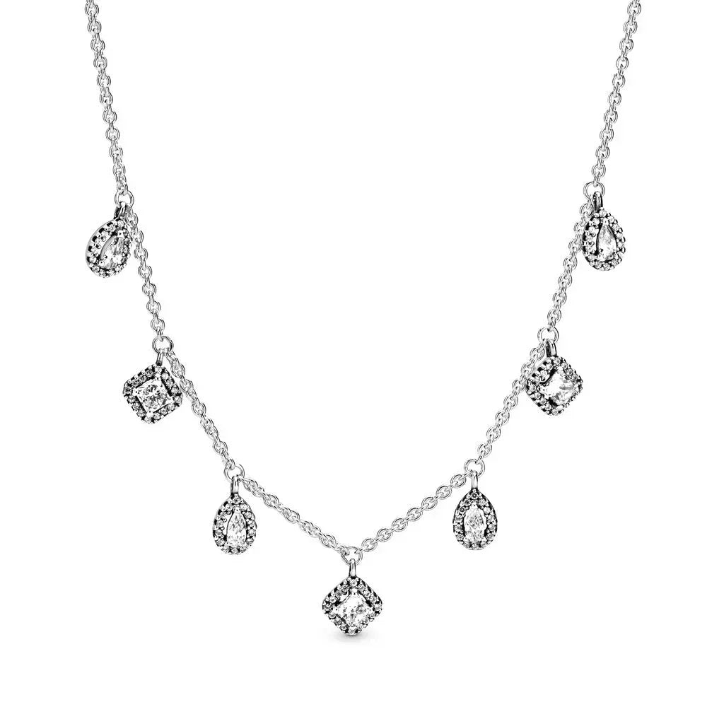 2021 New 100% 925 Sterling Silver pretty Sparkling Double Halo Collier Necklace Heart Family Tree Collier Fit Party Gift