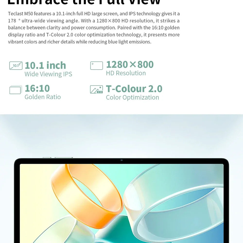 Teclast M50 10,1 inch TDDI Incell x 800 Android 14 Tablet (6 + 6) 12GB RAM GB ROM Unisoc T606 8 core ducal SIM 4G phone case