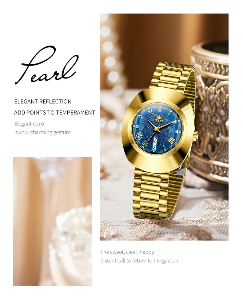 OLEVS 7008 Luxury Quartz Watch for Women Large Dial Tungsten Steel Strap Top Brand Original Golden Women's Decoration Wristwatch