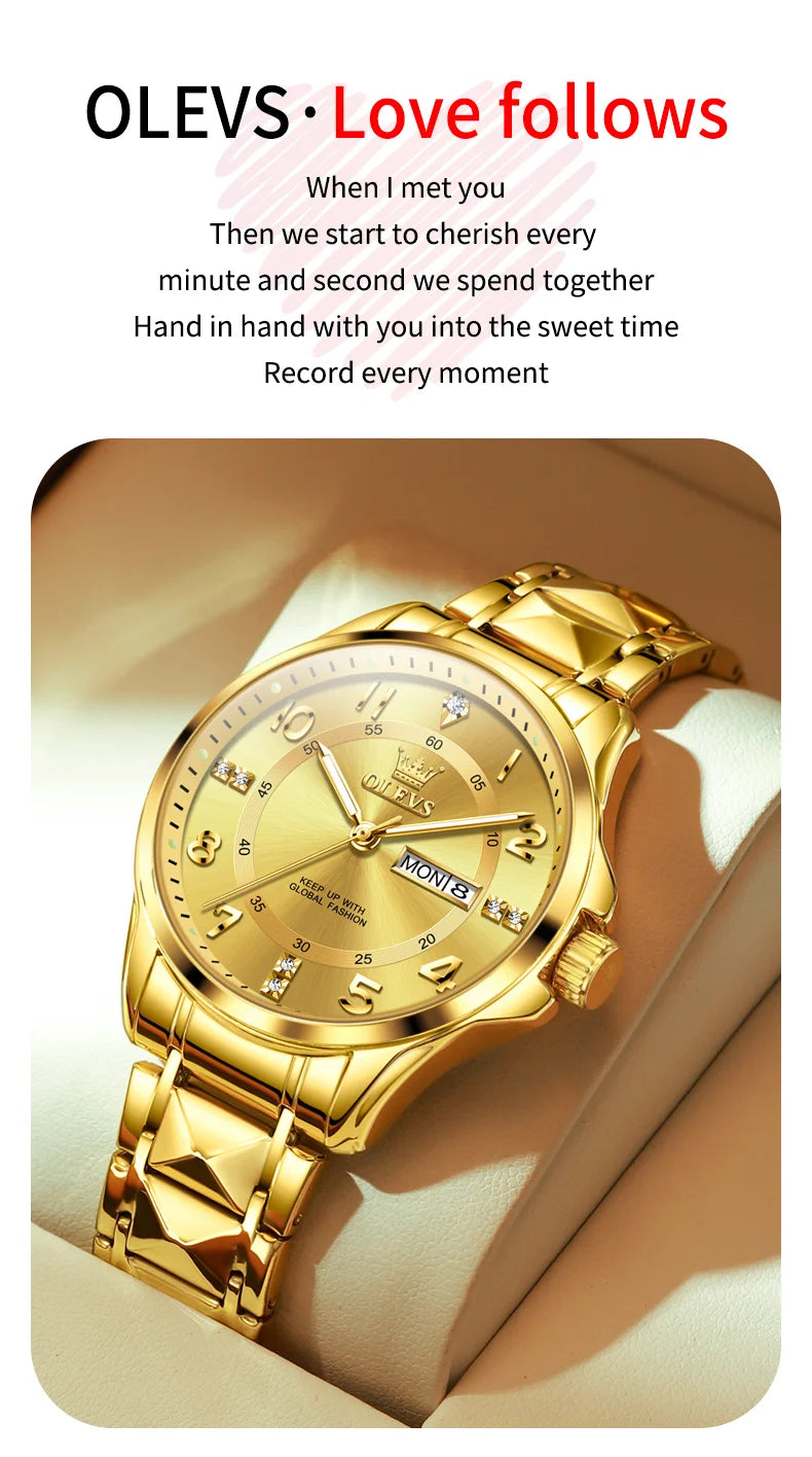 OLEVS 2910 Watch For Men Women Luxury Quartz Couple Watches Waterproof Stainless Steel Hand Clock Diamond Number Dial Wristwatch