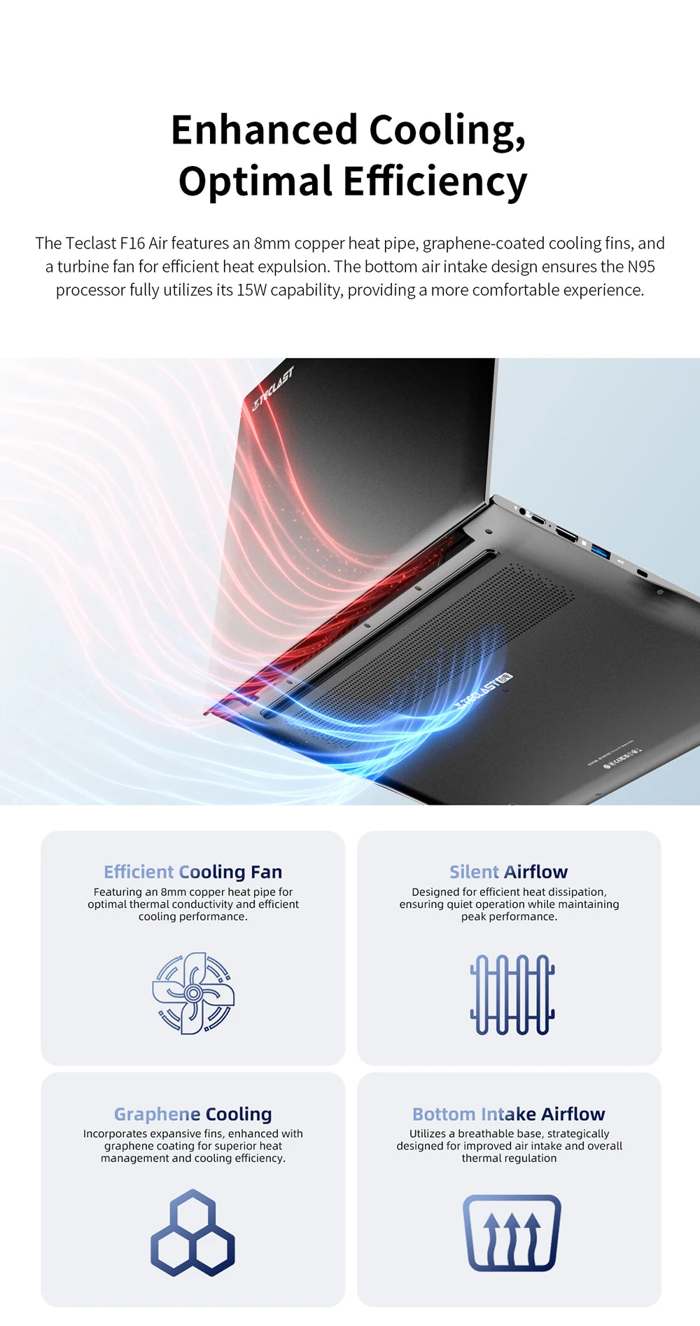 TECLAST F16 Air Laptop 16 inch Backlit Keyboard 180 Degree Flip 16GB RAM ROM 512GB 1920x1200 IPS fits Intel N95 CPU Support Mini-HDMI