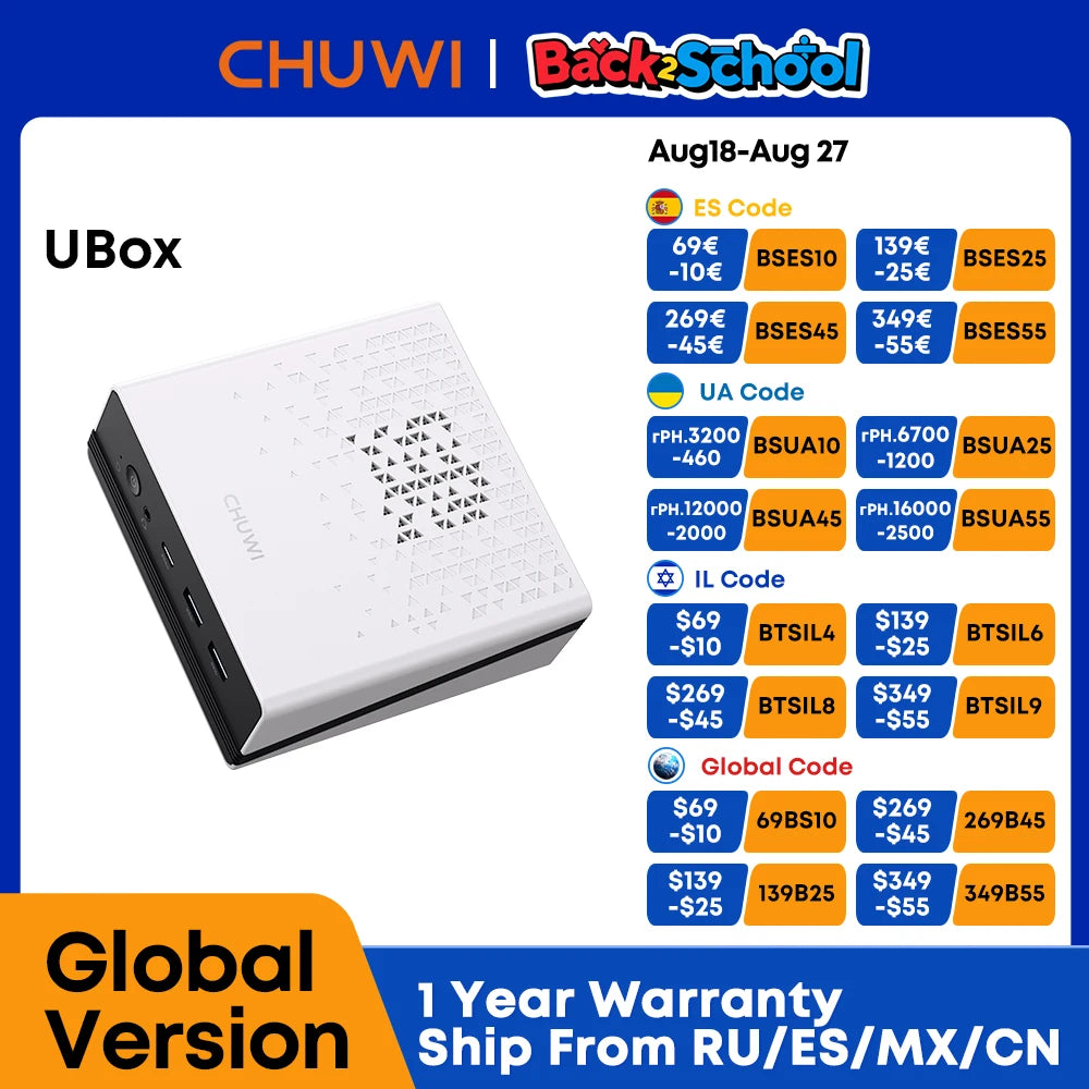 CHUWI UBox Mini PC AMD R5 6600H 6-core 12-thread Computer 16GB DDR5 512GB PCIe 4.0 SSD WiFi 6 BT5.2 Mini PC Desktop Computer