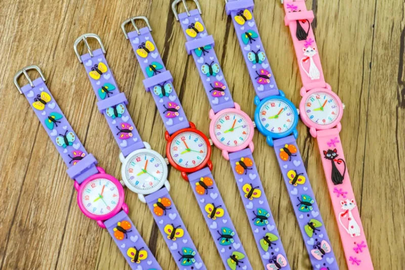 New 3D Colorful Butterfly Children Watch Soft Silicone Strap Rainbow Color Dial Fashion Sports Quartz Watches for Kid Boys Girls