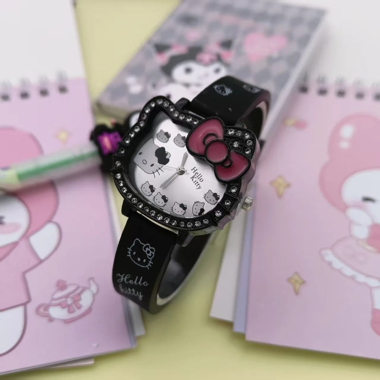 Cartoon Hello Kitty Electronic Watch Children's Cat Head Watch Bow Quartz Student Party Kids Girls Gifts Birthday Present