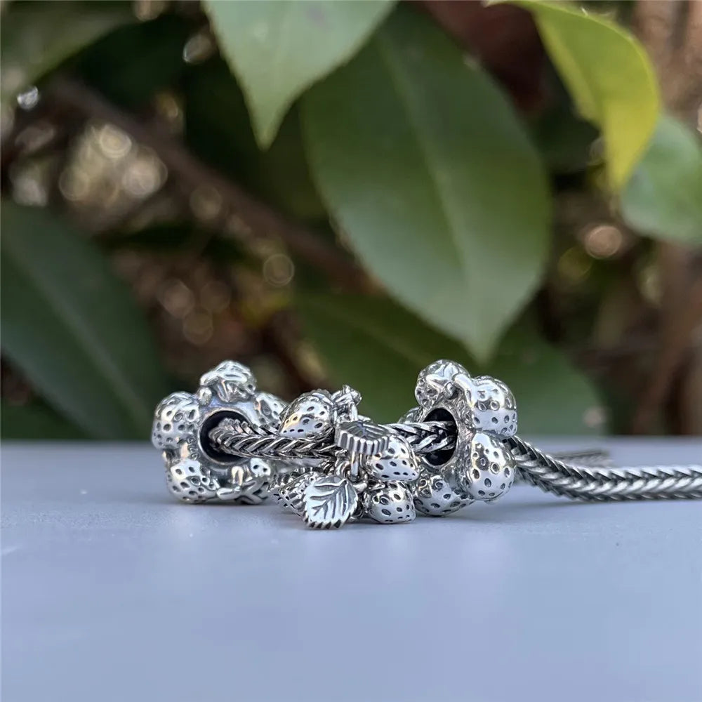 Mistletoe 925 Sterling Silver Cute Sweet Strawberries Stopper Spacer Charm Bead Fit European 3.0mm Bracelet Jewelry
