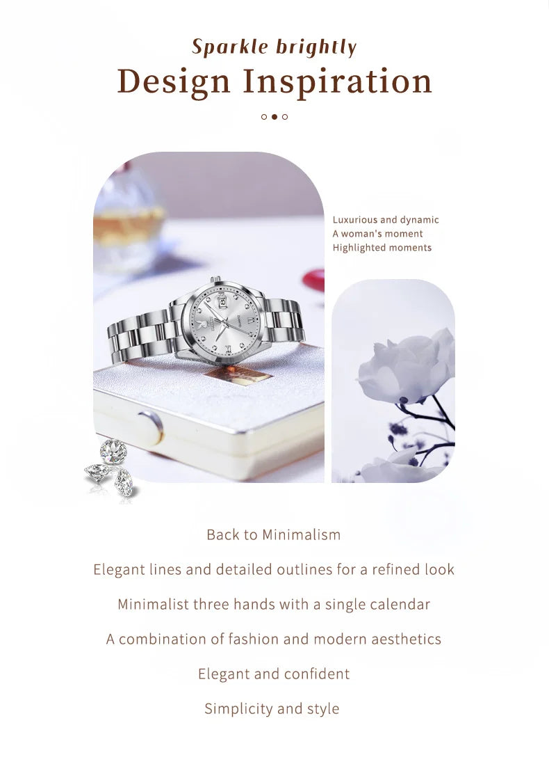 PLAYBOY New Original Luxury Women Watch Waterproof Calendar Luminous Stainless Steel Elegant Fashion Quartz Women's Wristwatch