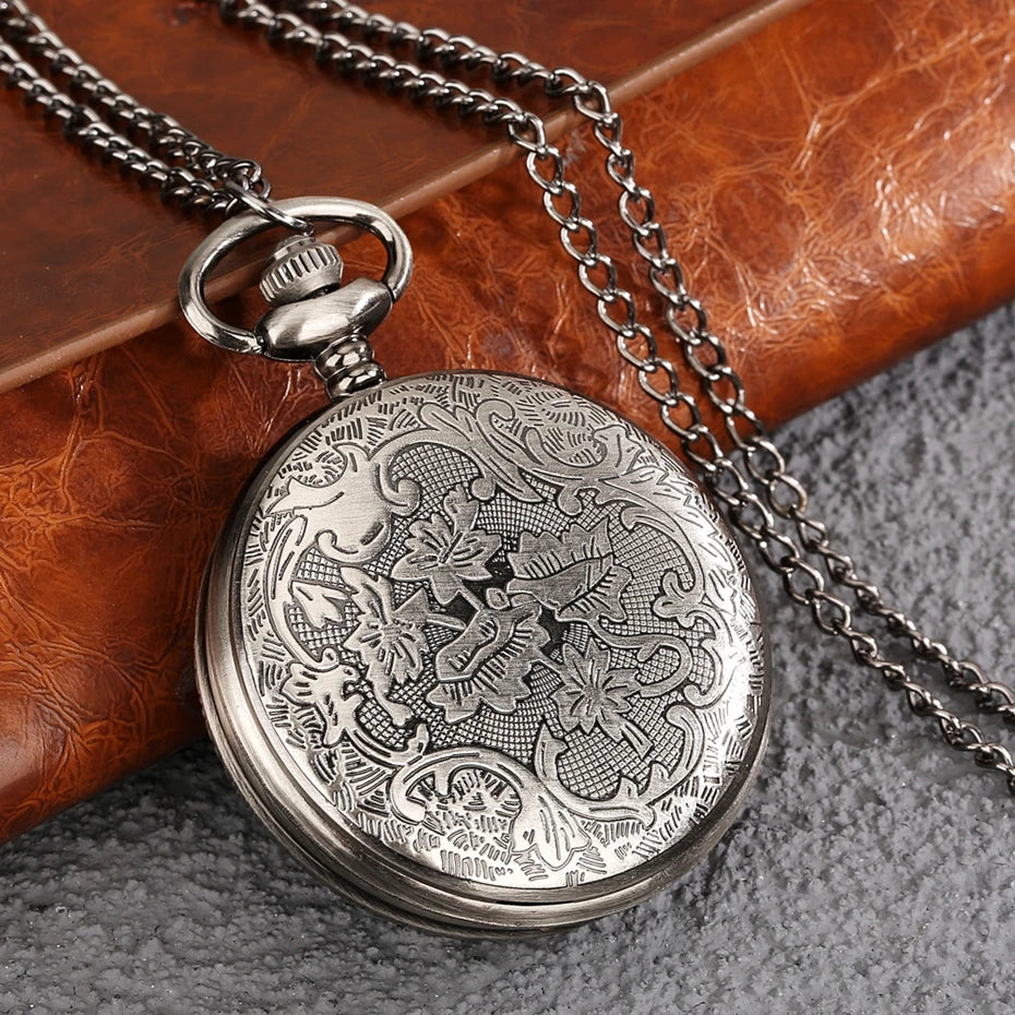 Retro Gray 12 Constellations Astrology Pattern Quartz Pocket Watch Necklace Chain Birthday Gifts Pendant Watch for Friend Unisex
