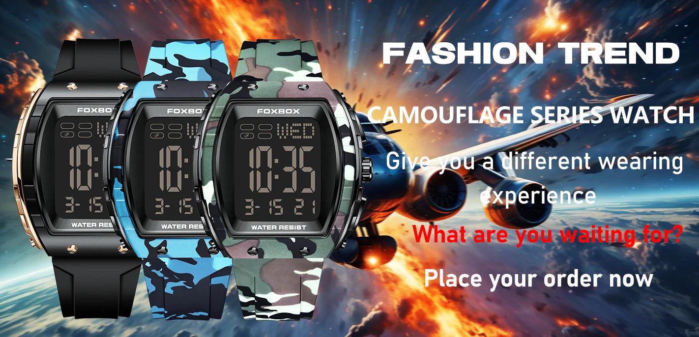 New Fashion FOXBOX Electronic Man Watch Outdoor Casual Sports Digital Clocks Waterproof Luminous Alarm Calendar Watches for Men