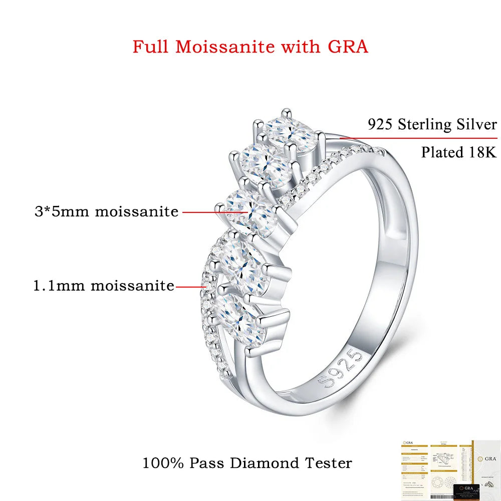 D Color Oval Cut Full Moissanite Ring for Women Half Eternity Ring Lab Diamond Wedding Band 925 Sterling Silver Jewelry