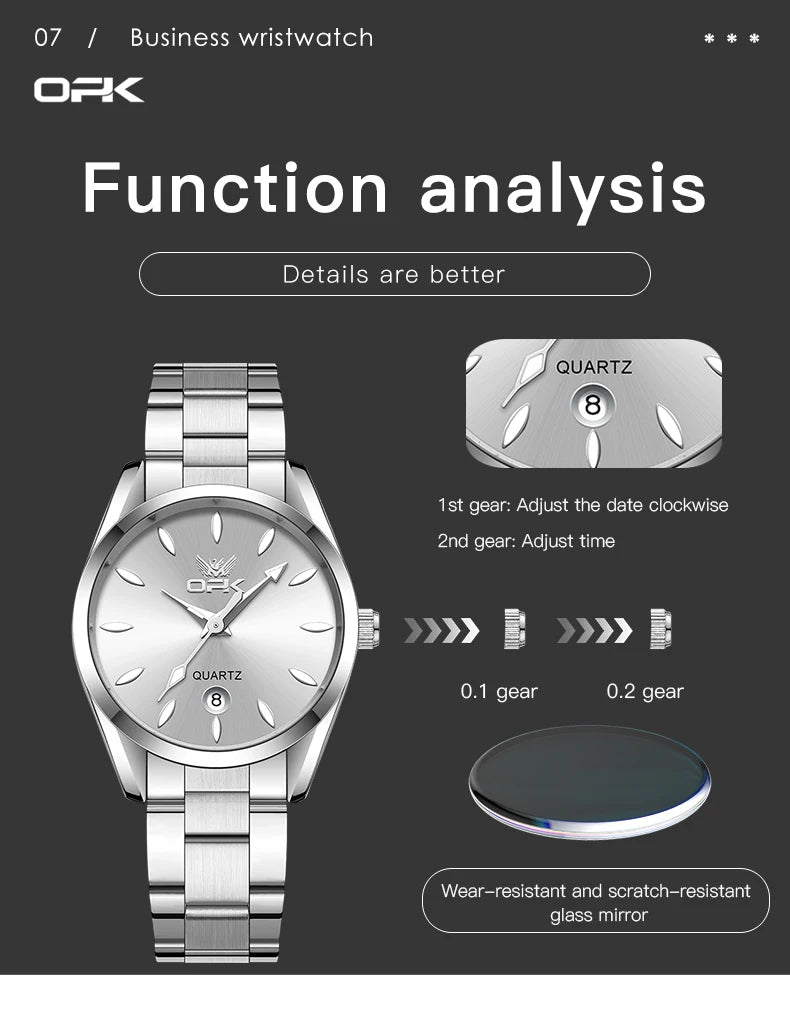 OPK 6038 Couple Watches Stainless steel Belt Deep Waterproof Calendar Hand Clock