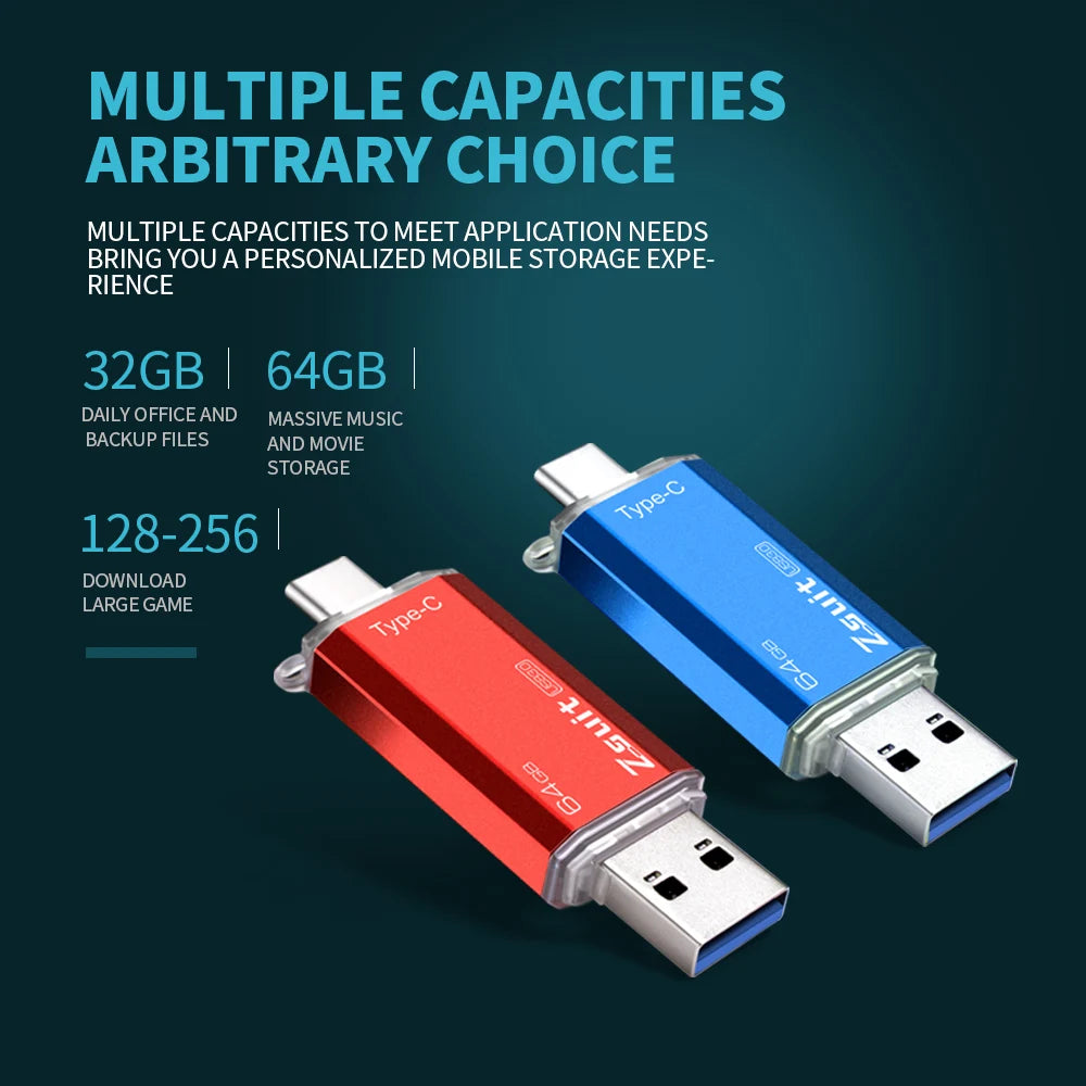 10Pcs/Lot Type-c Flash Drive 16GB 32GB Metal OTG 2 IN 1 Pen Drive 3.0/2.0 Memory Stick USB Free Logo cle Usb Waterproof U Disk