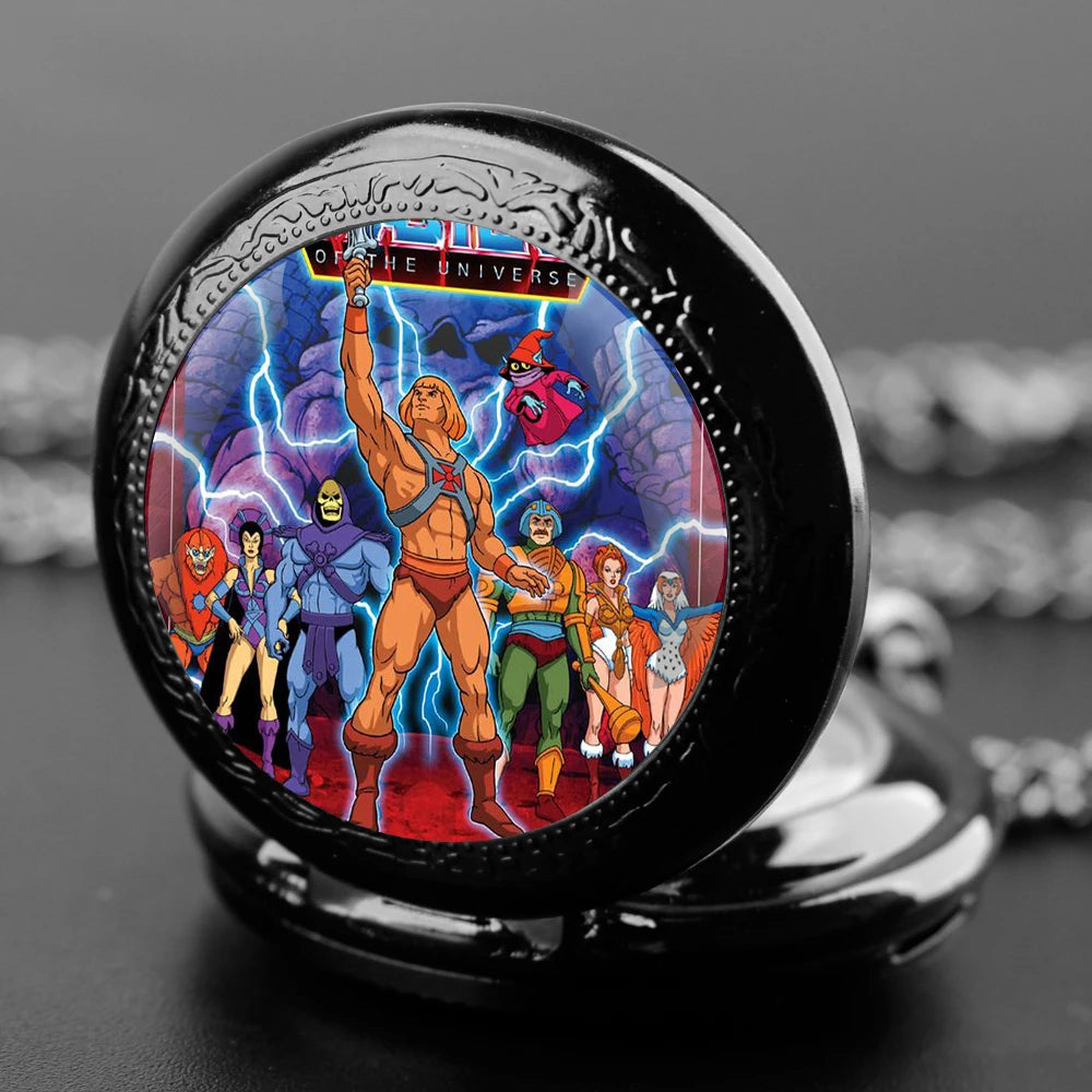 Masters Of The Universe Glass Dome Vintage Arabic Numerals Quartz Pocket Watch Necklace Pendant Clock Chain Men Women Kids Gift