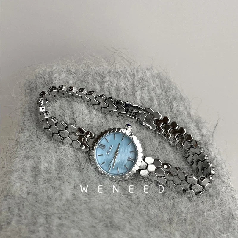 New Women's Watch Silver Case Luxury Temperament Vintage Elegant Bracelet Real Belt Japanese Quartz Movement Gift for Lovers