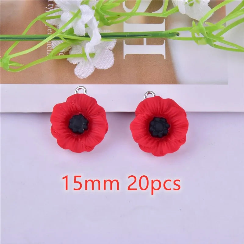 10pcs/20pcs/pack Poppy Charms for Anzac Day Resin Flower Jewlery Charms  for Bracelet Eearring DIY Making
