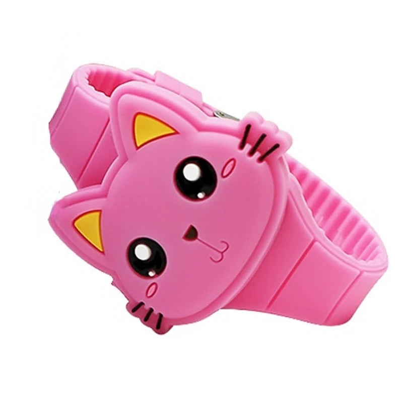 Fashion Kids Watch Cute Cat Shape LED Digital Watches for Girls Boys BPA Free Silicone Band Clamshell Design Children Wristwatch