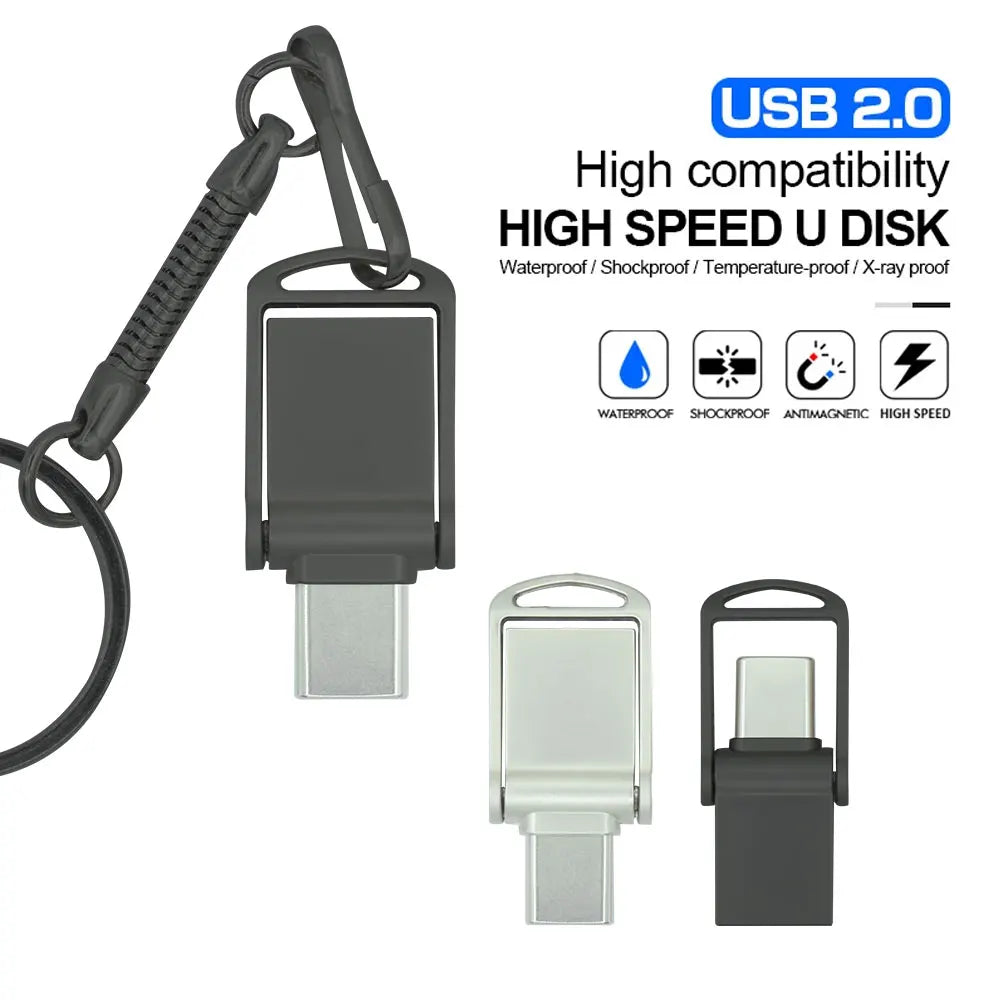 2 IN 1 phone Smartphone USB Flash Drive 128GB Type C OTG Metal waterproof USB 2.0 Mini Pen Drive 64GB pendrive