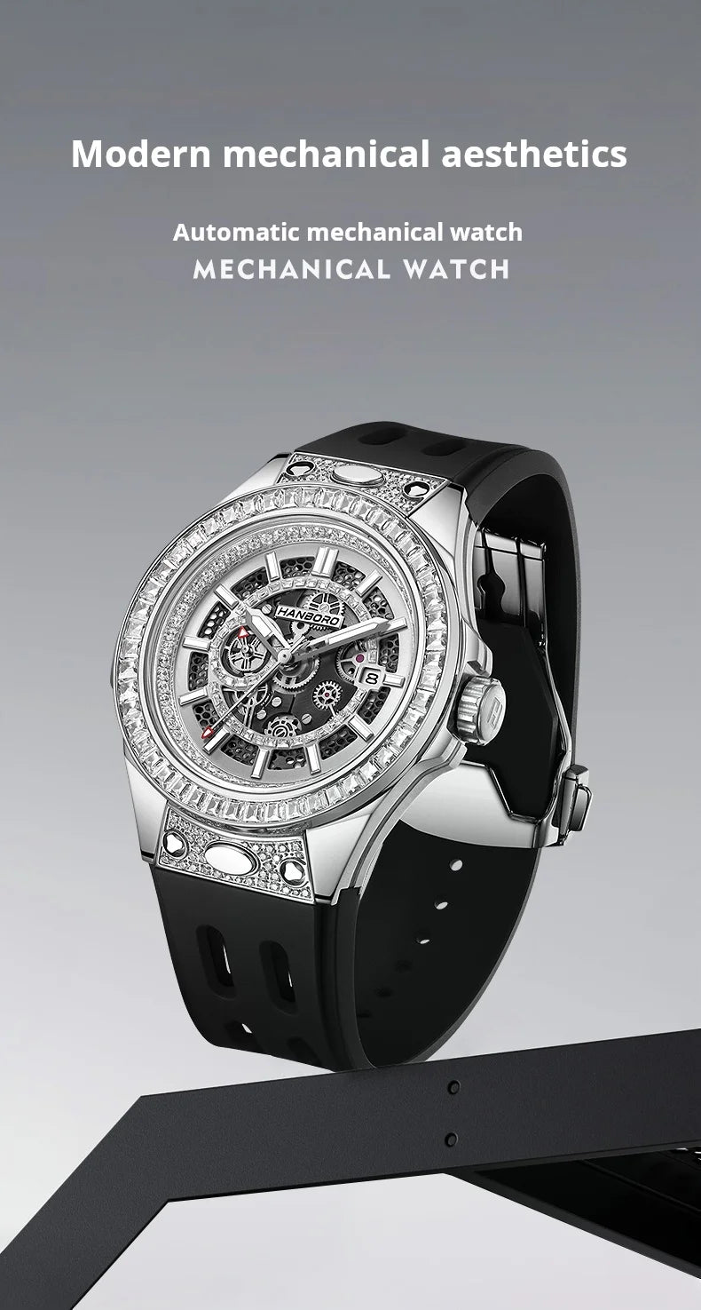 HANBORO super Bang Collection Fashion Light Luxury Quick Release Replaceable Strap Men's Automatic Mechanical Watch