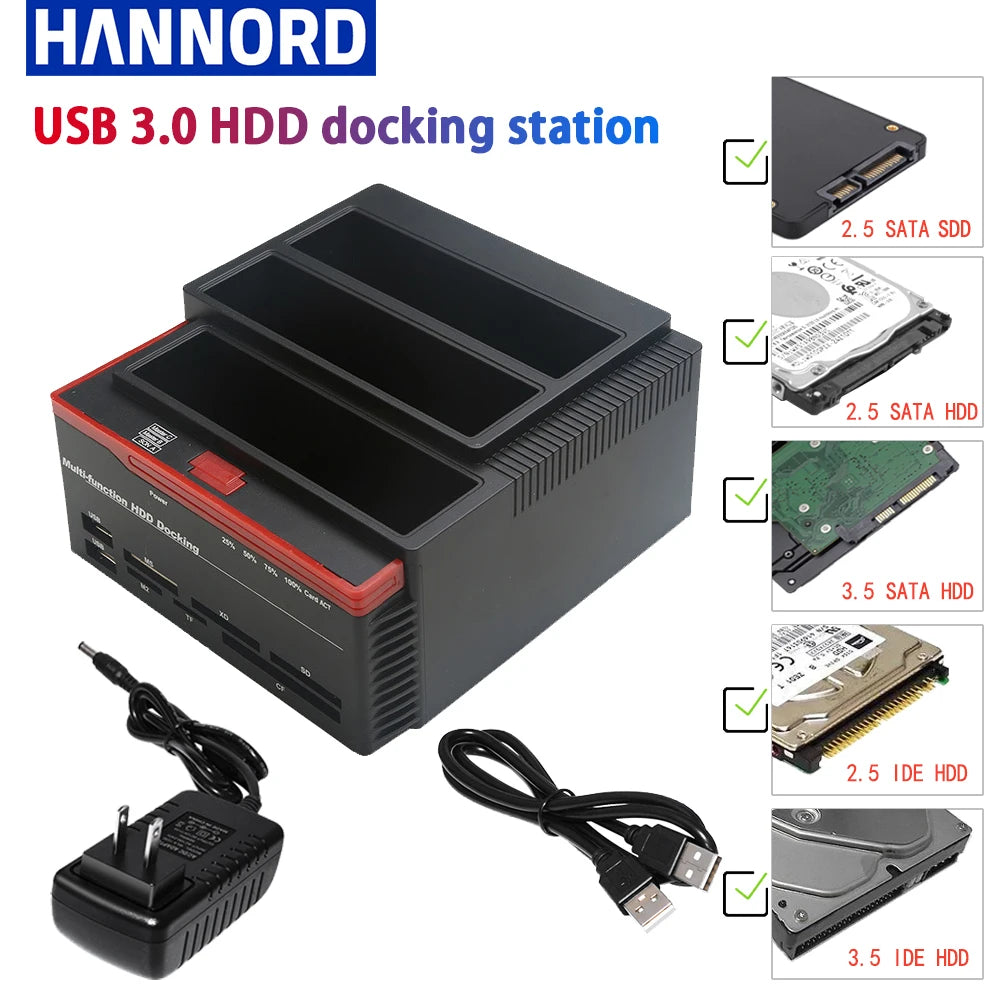 2.5/3.5" SATA IDE HDD Hard Drive Disk Docking Station External Adapter SATA to USB 3.0 Type C Hub MS/M2/XD/CF/SD/TF Card Reader