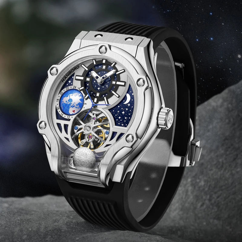 HANBORO fully automatic mechanical men's watch hollowed out wristwatch trend waterproof luminous watch