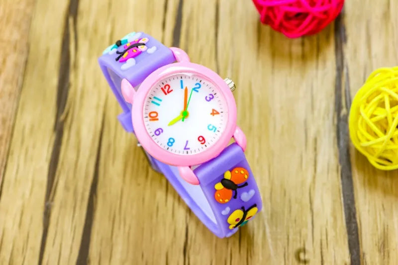 New 3D Colorful Butterfly Children Watch Soft Silicone Strap Rainbow Color Dial Fashion Sports Quartz Watches for Kid Boys Girls